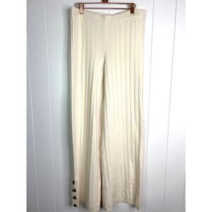 Skin Worldwide Cream Ribbed Elastic Waist Pants with Buttons at Hem SZ Large